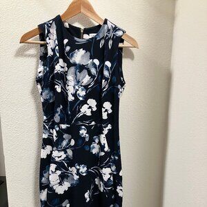 Calvin Klein Dress Sleeveless Navy Blue Floral, Size 2